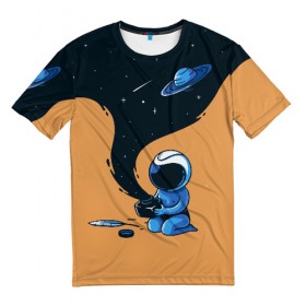 Мужская футболка 3D с принтом Космонавт и чернила , 100% полиэфир | прямой крой, круглый вырез горловины, длина до линии бедер | nasa | астронавт | астрономия | вселенная | звёзды | комета | космос | перо | планеты | скафандр | чернильница