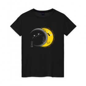 Женская футболка хлопок с принтом Солнечное Затмение , 100% хлопок | прямой крой, круглый вырез горловины, длина до линии бедер, слегка спущенное плечо | звезды | космос | луна | планета | солнце
