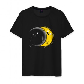 Мужская футболка хлопок с принтом Солнечное Затмение , 100% хлопок | прямой крой, круглый вырез горловины, длина до линии бедер, слегка спущенное плечо. | звезды | космос | луна | планета | солнце