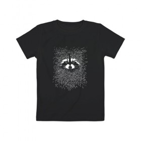 Детская футболка хлопок с принтом Енот , 100% хлопок | круглый вырез горловины, полуприлегающий силуэт, длина до линии бедер | raccoon | полоскун