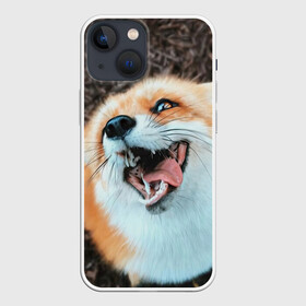 Чехол для iPhone 13 mini с принтом Довольная лиса ,  |  | Тематика изображения на принте: голова | животные | лиса | мордочка | пасть | природа | рыжая | язык