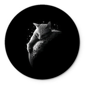 Коврик круглый с принтом Спящий Кот на Луне , резина и полиэстер | круглая форма, изображение наносится на всю лицевую часть | вселенная | звезды | космос | котейка | котенок | котэ | котя | лапочка | луна | милый | мимими | ночь | прелесть | сон | спутник