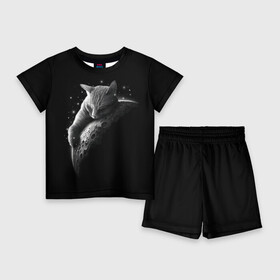 Детский костюм с шортами 3D с принтом Спящий Кот на Луне ,  |  | вселенная | звезды | космос | котейка | котенок | котэ | котя | лапочка | луна | милый | мимими | ночь | прелесть | сон | спутник