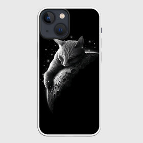 Чехол для iPhone 13 mini с принтом Спящий Кот на Луне ,  |  | вселенная | звезды | космос | котейка | котенок | котэ | котя | лапочка | луна | милый | мимими | ночь | прелесть | сон | спутник