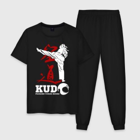 Мужская пижама хлопок с принтом Kudo , 100% хлопок | брюки и футболка прямого кроя, без карманов, на брюках мягкая резинка на поясе и по низу штанин
 | Тематика изображения на принте: борьба | единоборства | кудо | спорт