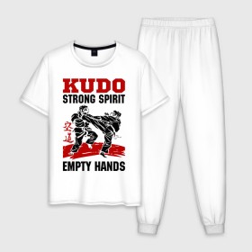 Мужская пижама хлопок с принтом Kudo , 100% хлопок | брюки и футболка прямого кроя, без карманов, на брюках мягкая резинка на поясе и по низу штанин
 | борьба | единоборства | спорт