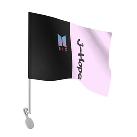 Флаг для автомобиля с принтом BTS J-hope , 100% полиэстер | Размер: 30*21 см | bts | j hope | бтс | группа | корейская | музыка | розовый | цветы | черный