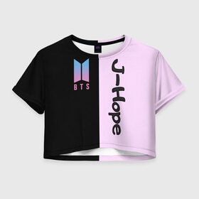 Женская футболка Cropp-top с принтом BTS J-hope , 100% полиэстер | круглая горловина, длина футболки до линии талии, рукава с отворотами | bts | j hope | бтс | группа | корейская | музыка | розовый | цветы | черный