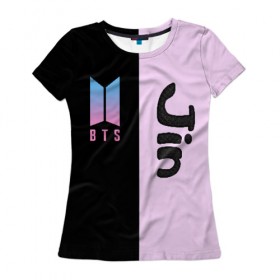 Женская футболка 3D с принтом BTS Jin , 100% полиэфир ( синтетическое хлопкоподобное полотно) | прямой крой, круглый вырез горловины, длина до линии бедер | bts | jin | бтс | группа | корейская | музыка | розовый | цветы | черный