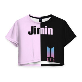 Женская футболка 3D укороченная с принтом BTS Jimin , 100% полиэстер | круглая горловина, длина футболки до линии талии, рукава с отворотами | bts | jimin | бтс | группа | корейская | музыка | розовый | цветы | черный