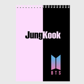 Скетчбук с принтом BTS Jung Kook , 100% бумага
 | 48 листов, плотность листов — 100 г/м2, плотность картонной обложки — 250 г/м2. Листы скреплены сверху удобной пружинной спиралью | bts | jung kook | бтс | группа | корейская | музыка | розовый | цветы | черный