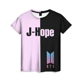Женская футболка 3D с принтом BTS J-hope , 100% полиэфир ( синтетическое хлопкоподобное полотно) | прямой крой, круглый вырез горловины, длина до линии бедер | bts | j hope | бтс | группа | корейская | музыка | розовый | цветы | черный
