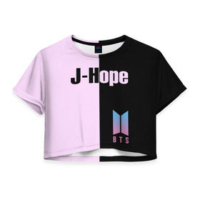 Женская футболка Cropp-top с принтом BTS J-hope , 100% полиэстер | круглая горловина, длина футболки до линии талии, рукава с отворотами | bts | j hope | бтс | группа | корейская | музыка | розовый | цветы | черный