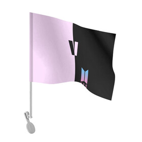 Флаг для автомобиля с принтом BTS V , 100% полиэстер | Размер: 30*21 см | bts | бтс | группа | корейская | музыка | розовый | цветы | черный