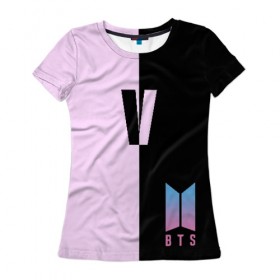 Женская футболка 3D с принтом BTS V , 100% полиэфир ( синтетическое хлопкоподобное полотно) | прямой крой, круглый вырез горловины, длина до линии бедер | bts | бтс | группа | корейская | музыка | розовый | цветы | черный