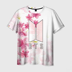 Мужская футболка 3D с принтом BTS , 100% полиэфир | прямой крой, круглый вырез горловины, длина до линии бедер | Тематика изображения на принте: bts | бтс | группа | корейская | музыка | розовый | цветы