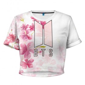 Женская футболка 3D укороченная с принтом BTS , 100% полиэстер | круглая горловина, длина футболки до линии талии, рукава с отворотами | bts | бтс | группа | корейская | музыка | розовый | цветы