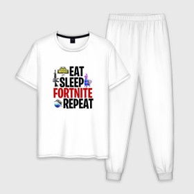 Мужская пижама хлопок с принтом Eat Sleep Fortnite Repeat , 100% хлопок | брюки и футболка прямого кроя, без карманов, на брюках мягкая резинка на поясе и по низу штанин
 | 