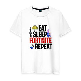 Мужская футболка хлопок с принтом Eat Sleep Fortnite Repeat , 100% хлопок | прямой крой, круглый вырез горловины, длина до линии бедер, слегка спущенное плечо. | Тематика изображения на принте: 