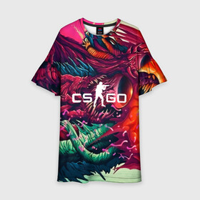 Детское платье 3D с принтом CS GO  hyper beast skin , 100% полиэстер | прямой силуэт, чуть расширенный к низу. Круглая горловина, на рукавах — воланы | beast | counterstike | csgo | hyper | hyperbeast | m4a1s | steam | винтовка | контра | кс | ксго | шмотки