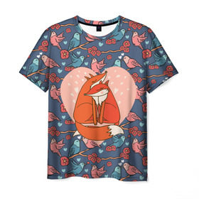 Мужская футболка 3D с принтом Влюбленные лисички , 100% полиэфир | прямой крой, круглый вырез горловины, длина до линии бедер | 14 февраля | влюбленность | влюбленные | день влюбленных | день святого валентина | лис | лиса | лисички | лисы | любовь | милые | романтика | романтическая | рыжие | сердечки | сердце