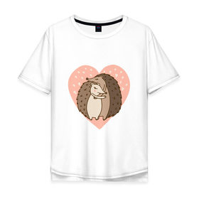 Мужская футболка хлопок Oversize с принтом Влюбленные ёжики , 100% хлопок | свободный крой, круглый ворот, “спинка” длиннее передней части | Тематика изображения на принте: 
