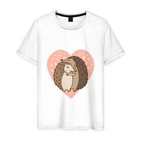Мужская футболка хлопок с принтом Влюбленные ёжики , 100% хлопок | прямой крой, круглый вырез горловины, длина до линии бедер, слегка спущенное плечо. | 