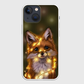 Чехол для iPhone 13 mini с принтом Лисёнок и гирлянда ,  |  | лампочки | лис | лиса | лисица | огоньки | праздник | рыжая