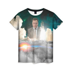 Женская футболка 3D с принтом Elon Musk Thinker (Илон Маск) , 100% полиэфир ( синтетическое хлопкоподобное полотно) | прямой крой, круглый вырез горловины, длина до линии бедер | elon musk | space | space x | tesla | дым | илон маск | инопланетяне | космос | личность | мыслитель | облака | планета | ракета | спейс | тесла | философ | шаттл