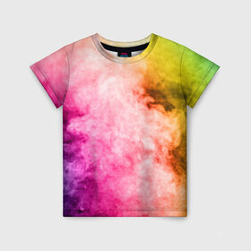 Детская футболка 3D с принтом Радужный дым , 100% гипоаллергенный полиэфир | прямой крой, круглый вырез горловины, длина до линии бедер, чуть спущенное плечо, ткань немного тянется | Тематика изображения на принте: holi | праздник красок | радуга | радужный дым | холи | цвета радуги | яркий