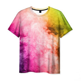Мужская футболка 3D с принтом Радужный дым , 100% полиэфир | прямой крой, круглый вырез горловины, длина до линии бедер | Тематика изображения на принте: holi | праздник красок | радуга | радужный дым | холи | цвета радуги | яркий
