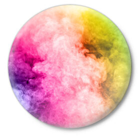 Значок с принтом Радужный дым ,  металл | круглая форма, металлическая застежка в виде булавки | Тематика изображения на принте: holi | праздник красок | радуга | радужный дым | холи | цвета радуги | яркий