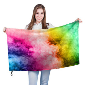 Флаг 3D с принтом Радужный дым , 100% полиэстер | плотность ткани — 95 г/м2, размер — 67 х 109 см. Принт наносится с одной стороны | Тематика изображения на принте: holi | праздник красок | радуга | радужный дым | холи | цвета радуги | яркий