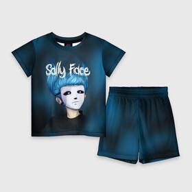 Детский костюм с шортами 3D с принтом SALLY FACE ,  |  | Тематика изображения на принте: blue | face | fisher | game | games | gizmo | hair | larry | mask | sally | волосы | гизмо | голубые | игра | игры | ларри | маска | протез | сали | салли | синие | синий | триллер | ужасы | фейс | фишер | фэйс | хоррор