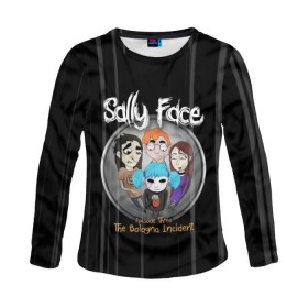 Женский лонгслив 3D с принтом Sally Face Episode Three , 100% полиэстер | длинные рукава, круглый вырез горловины, полуприлегающий силуэт | blue | face | fisher | game | games | gizmo | hair | larry | mask | sally | волосы | гизмо | голубые | игра | игры | ларри | маска | протез | сали | салли | синие | синий | триллер | ужасы | фейс | фишер | фэйс | хоррор