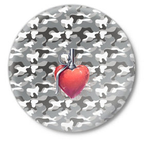 Значок с принтом Граната в виде сердца ,  металл | круглая форма, металлическая застежка в виде булавки | 