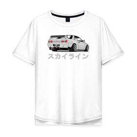 Мужская футболка хлопок Oversize с принтом R32 GODZILLA , 100% хлопок | свободный крой, круглый ворот, “спинка” длиннее передней части | godzilla | nissan | r32 | r33 | r34 | skyline | годзила | ниссан | скайлайн