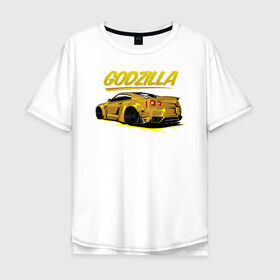 Мужская футболка хлопок Oversize с принтом GODZILLA , 100% хлопок | свободный крой, круглый ворот, “спинка” длиннее передней части | godzilla | gtr | nissan | r32 | r33 | r34 | r35 | skyline | годзила | ниссан | скайлайн