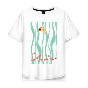 Мужская футболка хлопок Oversize с принтом Золотая рыбка , 100% хлопок | свободный крой, круглый ворот, “спинка” длиннее передней части | Тематика изображения на принте: золотая рыба | золотая рыбка | рыба | рыбка