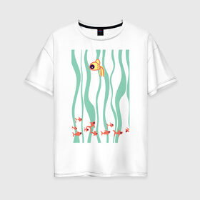 Женская футболка хлопок Oversize с принтом Золотая рыбка , 100% хлопок | свободный крой, круглый ворот, спущенный рукав, длина до линии бедер
 | золотая рыба | золотая рыбка | рыба | рыбка