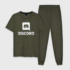 Мужская пижама хлопок с принтом Discord , 100% хлопок | брюки и футболка прямого кроя, без карманов, на брюках мягкая резинка на поясе и по низу штанин
 | voip | дискорд | игры | мессенджер | связь | скайп