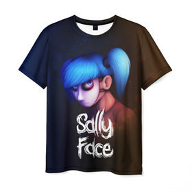 Мужская футболка 3D с принтом SALLY FACE , 100% полиэфир | прямой крой, круглый вырез горловины, длина до линии бедер | blue | face | fisher | game | games | gizmo | hair | larry | mask | sally | волосы | гизмо | голубые | игра | игры | ларри | маска | протез | сали | салли | синие | синий | триллер | ужасы | фейс | фишер | фэйс | хоррор