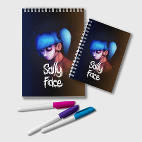 Блокнот с принтом SALLY FACE , 100% бумага | 48 листов, плотность листов — 60 г/м2, плотность картонной обложки — 250 г/м2. Листы скреплены удобной пружинной спиралью. Цвет линий — светло-серый
 | Тематика изображения на принте: blue | face | fisher | game | games | gizmo | hair | larry | mask | sally | волосы | гизмо | голубые | игра | игры | ларри | маска | протез | сали | салли | синие | синий | триллер | ужасы | фейс | фишер | фэйс | хоррор