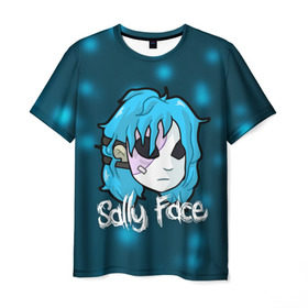 Мужская футболка 3D с принтом Sally Face , 100% полиэфир | прямой крой, круглый вырез горловины, длина до линии бедер | blue | face | fisher | game | games | gizmo | hair | larry | mask | sally | волосы | гизмо | голубые | игра | игры | ларри | маска | протез | сали | салли | синие | синий | триллер | ужасы | фейс | фишер | фэйс | хоррор