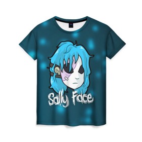 Женская футболка 3D с принтом Sally Face , 100% полиэфир ( синтетическое хлопкоподобное полотно) | прямой крой, круглый вырез горловины, длина до линии бедер | blue | face | fisher | game | games | gizmo | hair | larry | mask | sally | волосы | гизмо | голубые | игра | игры | ларри | маска | протез | сали | салли | синие | синий | триллер | ужасы | фейс | фишер | фэйс | хоррор