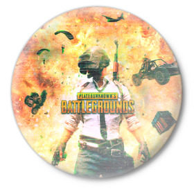 Значок с принтом Playerunknown`s battlegrounds ,  металл | круглая форма, металлическая застежка в виде булавки | battlegrounds | glitch | pubg | глитч | игры | пабг