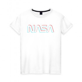 Женская футболка хлопок с принтом NASA GLITCH , 100% хлопок | прямой крой, круглый вырез горловины, длина до линии бедер, слегка спущенное плечо | galaxy | nasa | space | space company | star | астрономия | галактика | звезды | космическая компания | космос | наса