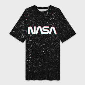Платье-футболка 3D с принтом NASA GLITCH SPACE | НАСА ГЛИТЧ КОСМОС ,  |  | Тематика изображения на принте: galaxy | nasa | space | space company | star | астрономия | галактика | звезды | космическая компания | космос | наса