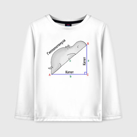 Детский лонгслив хлопок с принтом Гиппопотинуза , 100% хлопок | круглый вырез горловины, полуприлегающий силуэт, длина до линии бедер | гиппопотам. гипотенуза. катет | теорема | треугольник | угол. геометрия. математика. школа