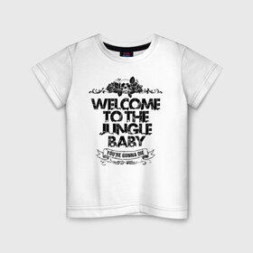 Детская футболка хлопок с принтом Welcome to the Jungle , 100% хлопок | круглый вырез горловины, полуприлегающий силуэт, длина до линии бедер | Тематика изображения на принте: 80s | 80е | axl | duff | guns n roses | rock | slash